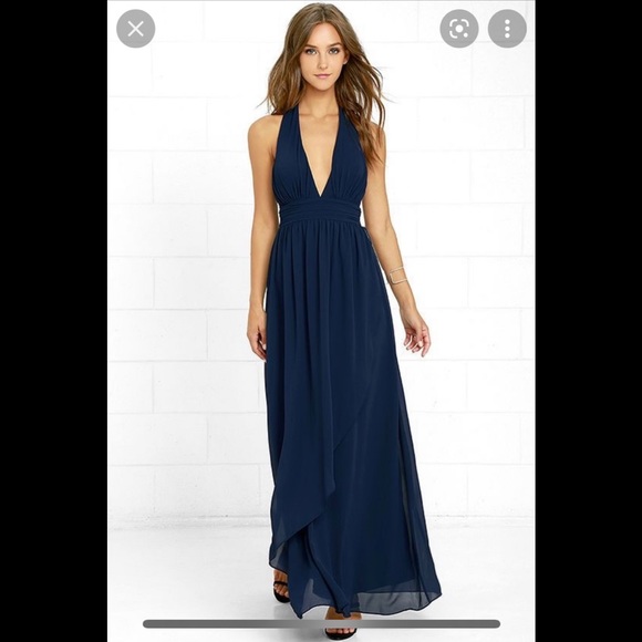 RARE Lulu's Stop and Stare Navy Blue Halter Maxi Dress - Picture 4 of 8